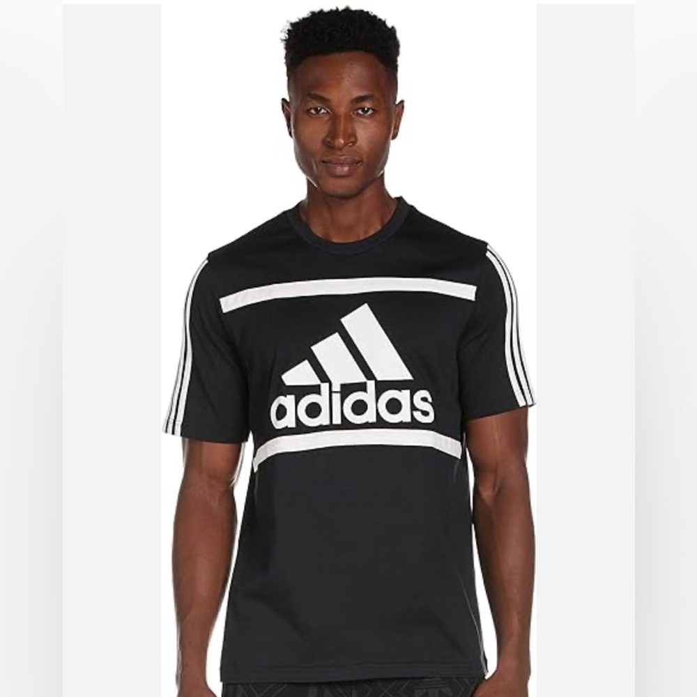 Adidas Big Logo 3 Stripe T-Shirt Men’s Size Medium Black White